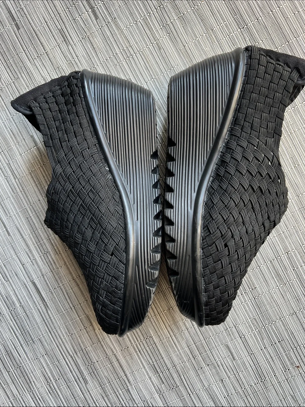 Bernie Mev Black Woven Elastic Slip-On Wedges- Size 37 / US 6.5-7